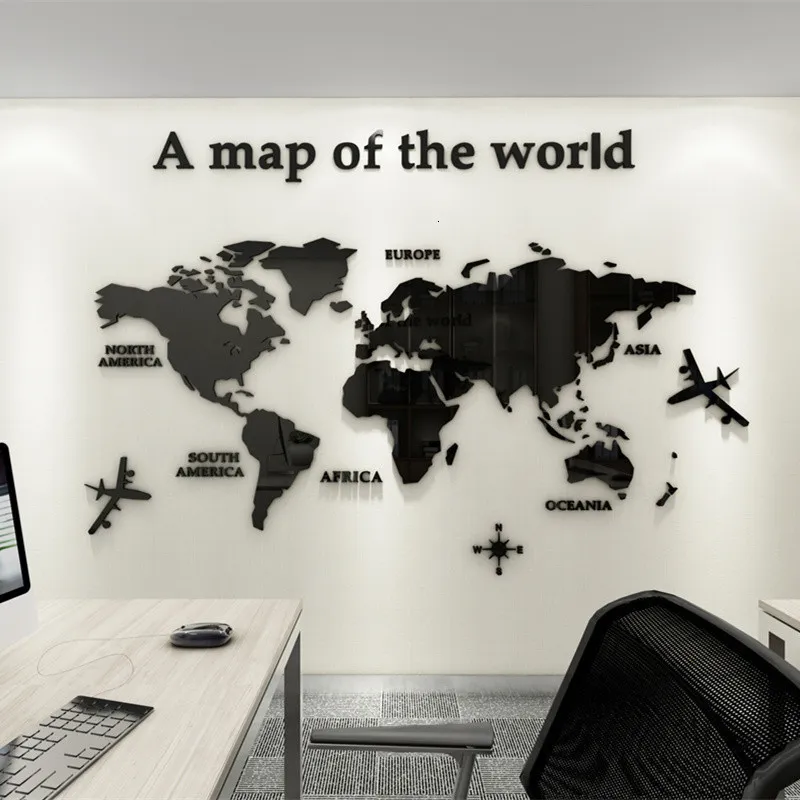 Adesivi murali 3D Acrilico Tipo europeo Mappa del mondo Specchio di cristallo per divano da ufficio Sfondo TV Carta da parati decorativa 230227