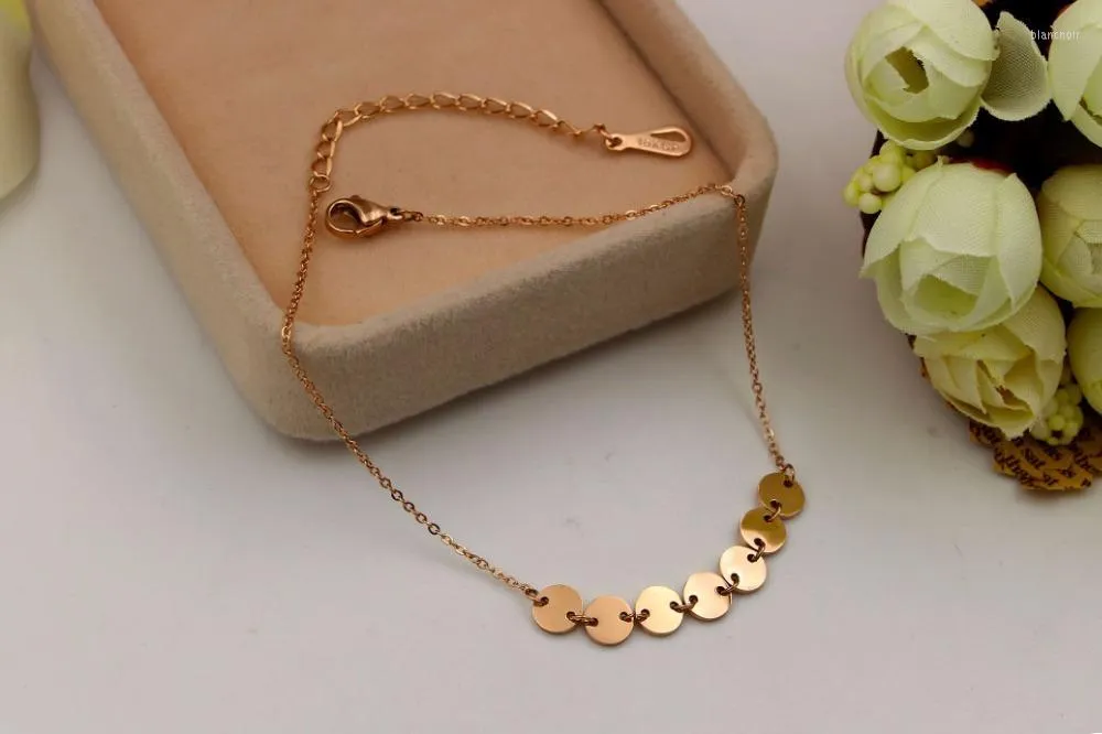 Fashion en acier inoxydable Love Coin Bracelet Small Round Circle Charm Foot Chain Rose Gold Color Woman Gift