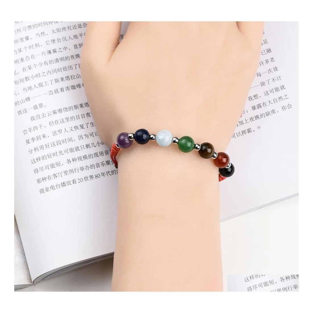 voiture dvr Manchette Naturel 7 Chakra Pierre Femmes Bracelets Romantique Vintage Bohême En Cuir Cristal Yoga Bracelets Pour Les Filles Sier Perles Drop Delivery Dhowi