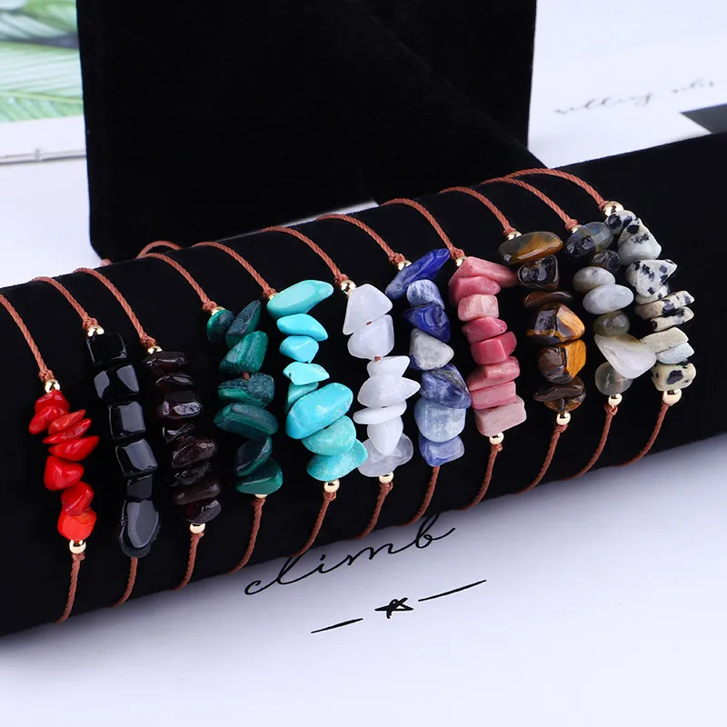 Neue Mode unregelmäßige gemischte Natur Stein Perlen Armbänder Bunte Kristall Edelsteinperlen Armband Einstellbare Yoga Energy Boho Beach Schmuck für Frauen
