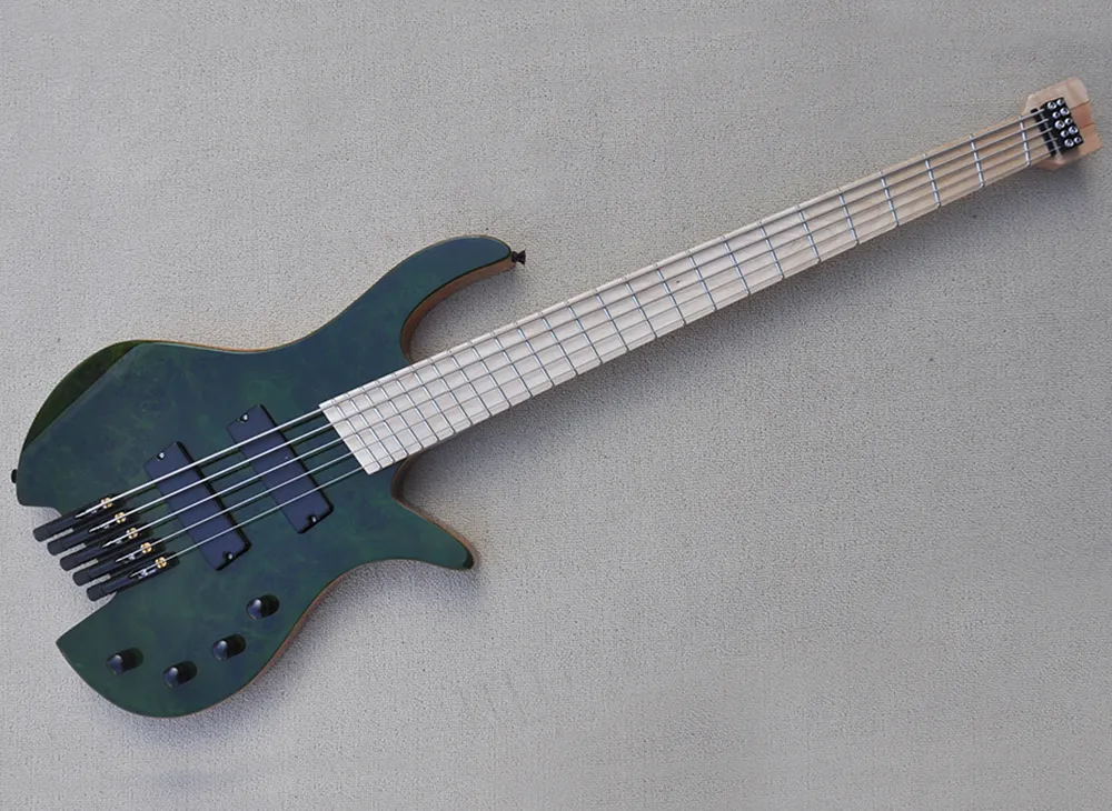 5-saitige E-Bassgitarre ohne Kopf mit Ahorngriffbrett. Schräge Tonabnehmer und Bünde können nach Wunsch individuell angepasst werden