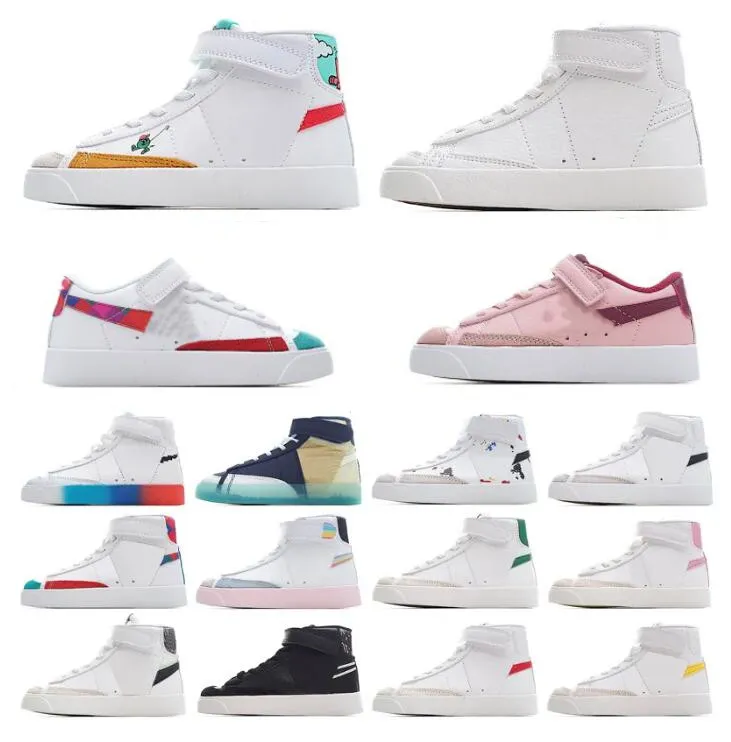 2023 NEW Kids Blazer Shoes Running Shoes Children Youth Boys Girls Trainers Designer Shoe Platform Sneakers Vintage Blazers Multi Color Jumbo Pink Mid 77 Size 22-35