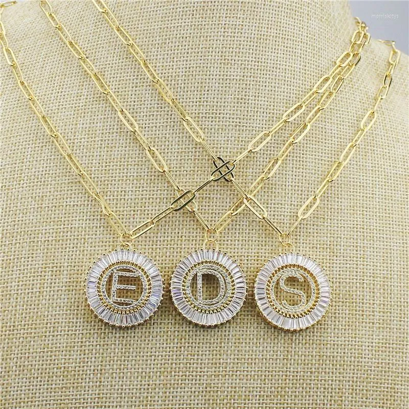 Pendant Necklaces 16inch 5pcs/lot Design Colorful Cz Necklace A-Z 26 Letters Shape Component Plated Chain Wholesale