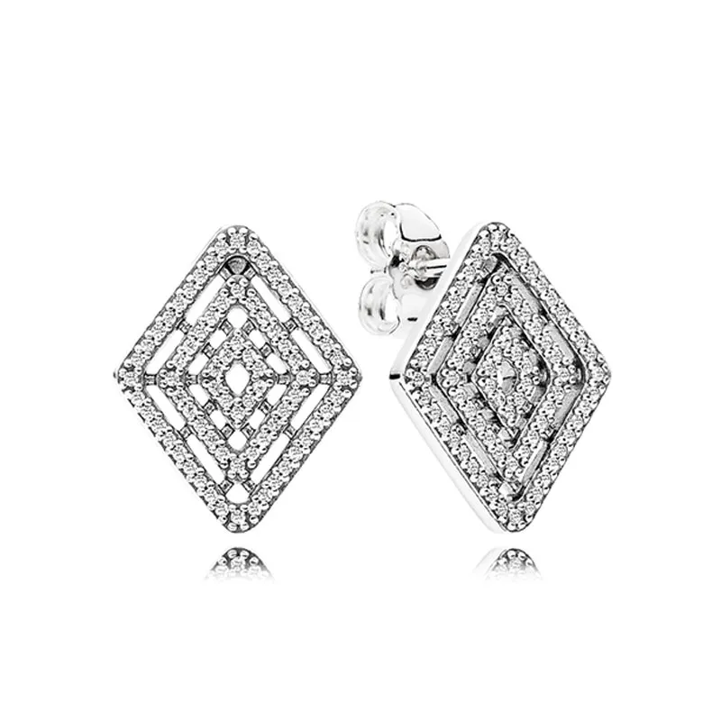 Sparkling Diamond Shape Stud Earring för Pandora Real Sterling Silver Wedding Jewelry For Women Girl Girl Gift Luxury Earrings With Original Box Set