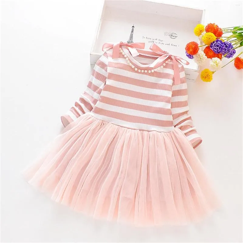 Robes de fille Enfants Toddler Infant Baby Girls Striped Patchwork Tulle Dress Princess Stripe 2 Years Birthday