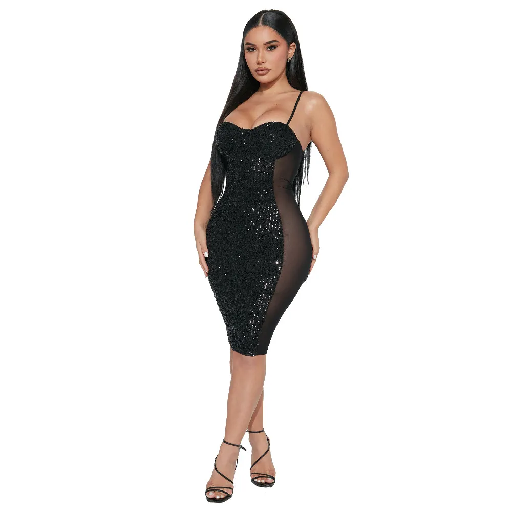 Save Big on Bulk Sequin Cocktail Party Dresses Women Party Dresses Sexy  Bodycon See Through Sequin Sleeveless Adjustable Spaghetti Strap Backless 