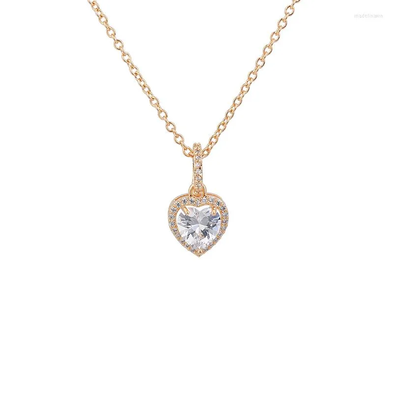 Chains Heart Clear Zirconia 2023 Fashion Cubic Necklace Crystal Brand Pendant For Women And Girl GLD0947