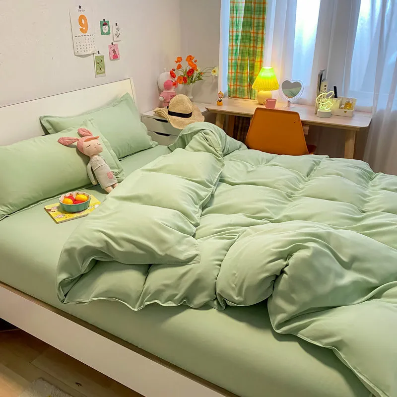 Juegos de sábanas Juego de sábanas sólidas Sábanas planas suaves Funda nórdica Funda de almohada Ropa de cama de poliéster para una sola reina Textiles para el hogar de tamaño completo 230227