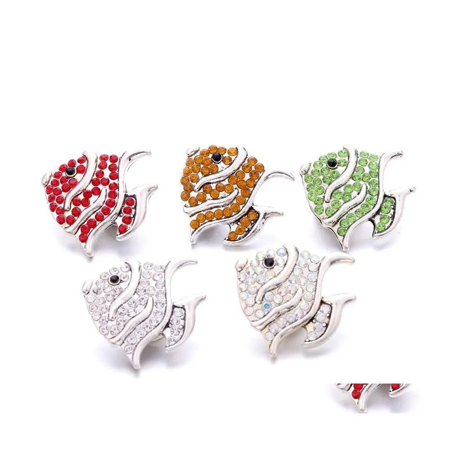 car dvr Clasps Hooks Wholesale Fashion Fish Rhinestone Ginger Snap Button Clasp Jewelry Findings Women Men Red Blue Pink Zircon Charms 18M Dhj7M