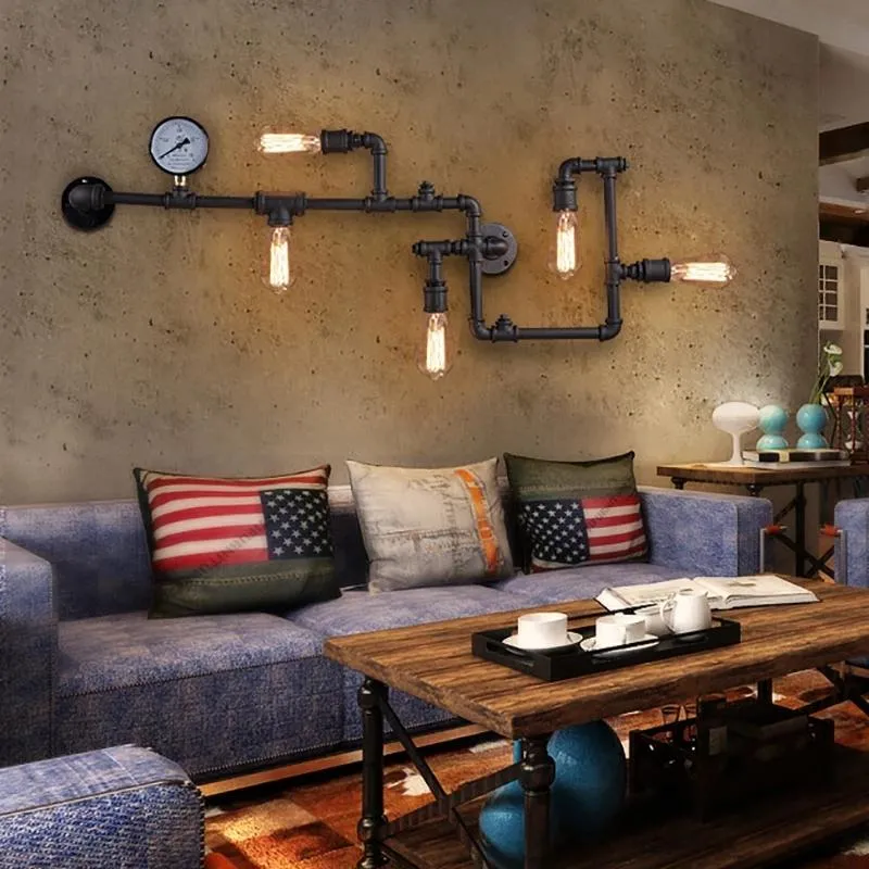 Wall Lamp Vintage Retro LOFT Industrial Light Personality Water Pipe Gear For Restaurant Bar Cafe Aisle Bedroom LampsWall