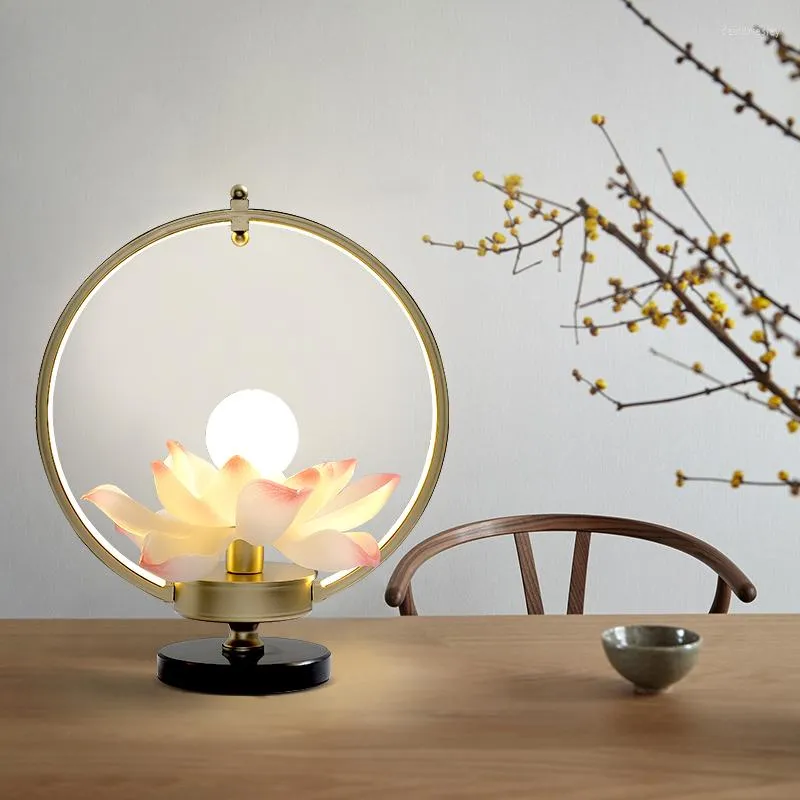 Lampade da tavolo Lampada da comodino Zen cinese Camera da letto Soggiorno Studio Stile classico Loto antico