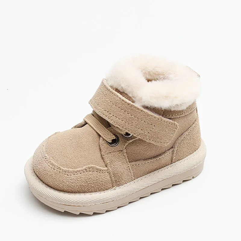Pierwsze spacerowicze modne zimowe buty śnieżne słodkie chłopców buty dla dziewcząt ciepłe bawełniane dzieci szkieletowe trampki skórzane miękkie dno maluch buty dziecięce 230227