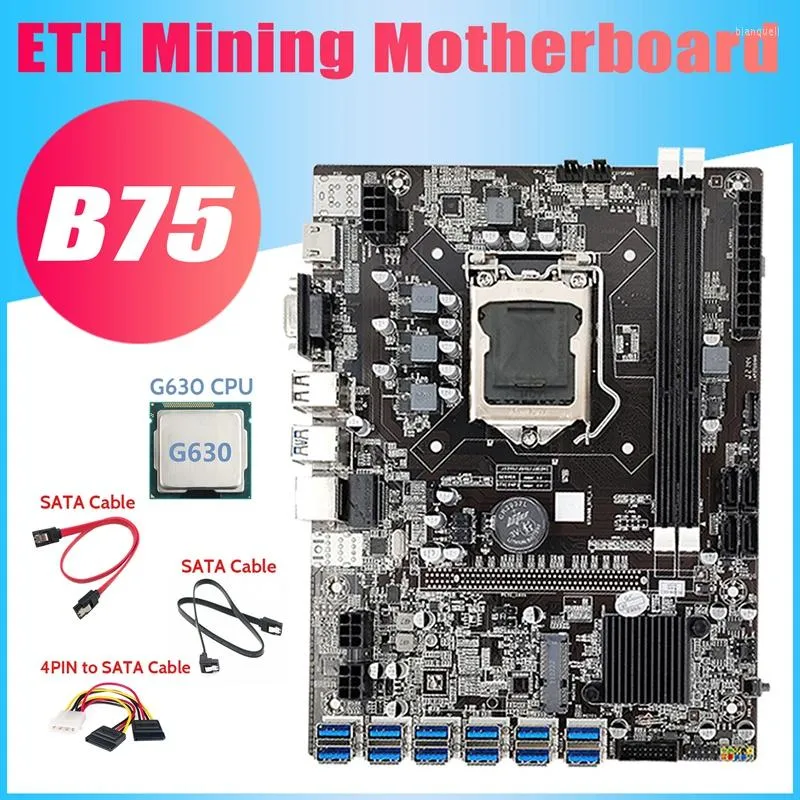 マザーボード-B75 12USB ETHマイニングマザーボードG630 CPU 2XSATAケーブル4PIN TO SATA 12USB3.0 B75 USB Miner