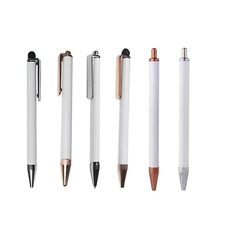 Stylos à bille à Sublimation, transfert de chaleur vierge, matériau en alliage de Zinc blanc, stylo personnalisé, fournitures scolaires et de bureau SN4327