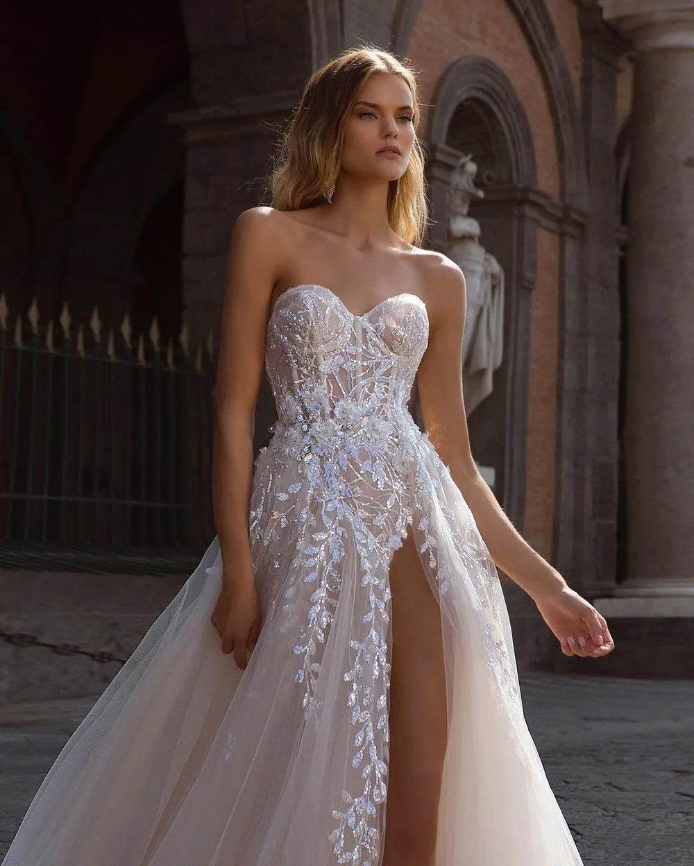 boho sequin wedding dress Champagne Floral Lace Spaghetti Strap Boho Wedding Gown
