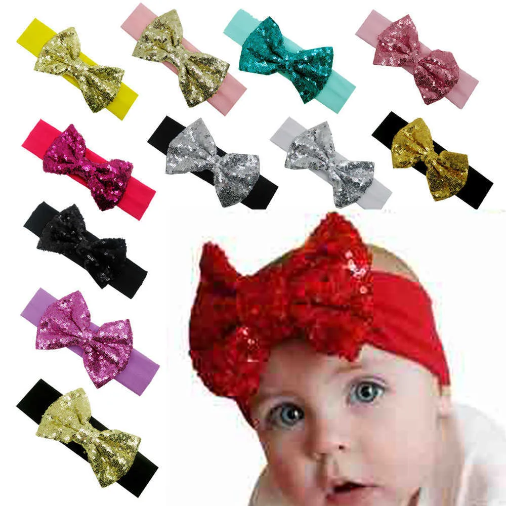 A113 Neue Kinder übergroße Pailletten Schleife Haarband Baby Schleife Stirnband Haarschmuck 12 Farben