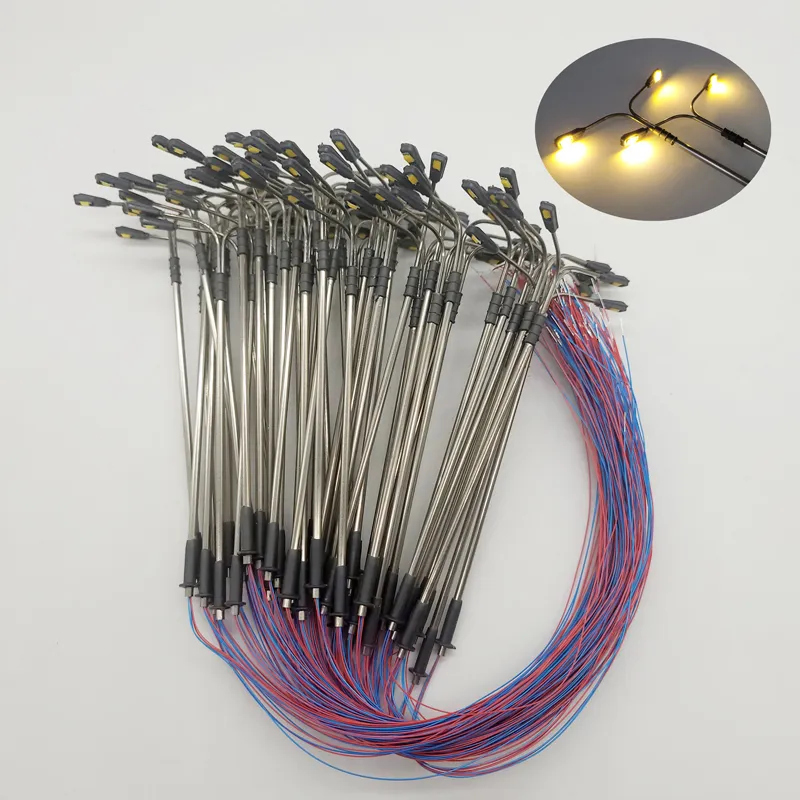 10PCS S Scale Metal Light Poles With LED Street Lamps - 1/75 Scale For Model Trains