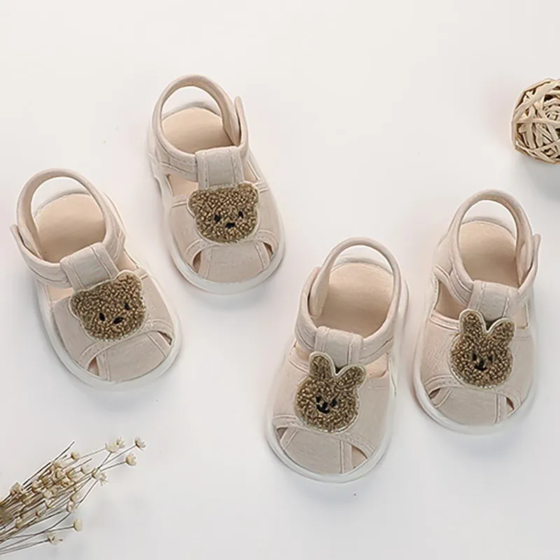 First Walkers Baby Summer Cotton Sandals born First Walkers Shoe Cartoon Bear Casual Non-Slip Rubber Soft Sole Boys Girls Infant Footwear 230227