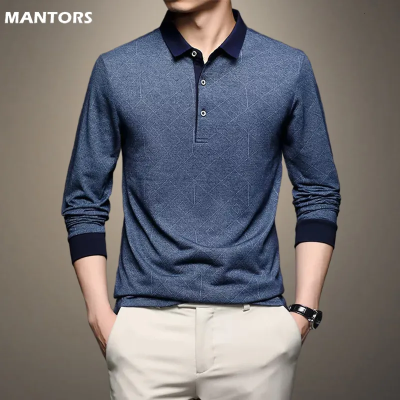 Hommes Polos Hommes Chemise Polo T-shirt Hommes Mode Coréenne Vêtements Homme À Manches Longues Casual Fit Slim Homme Polo Bouton Col Tops 230227