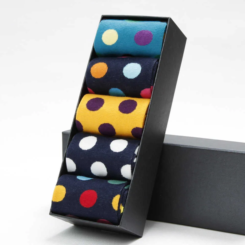 High-Quality Men's Casual Happy Polka Dot Socks - Breathable Cotton Business Dress Sock with Deodorant Polka Dot (Z0227)
