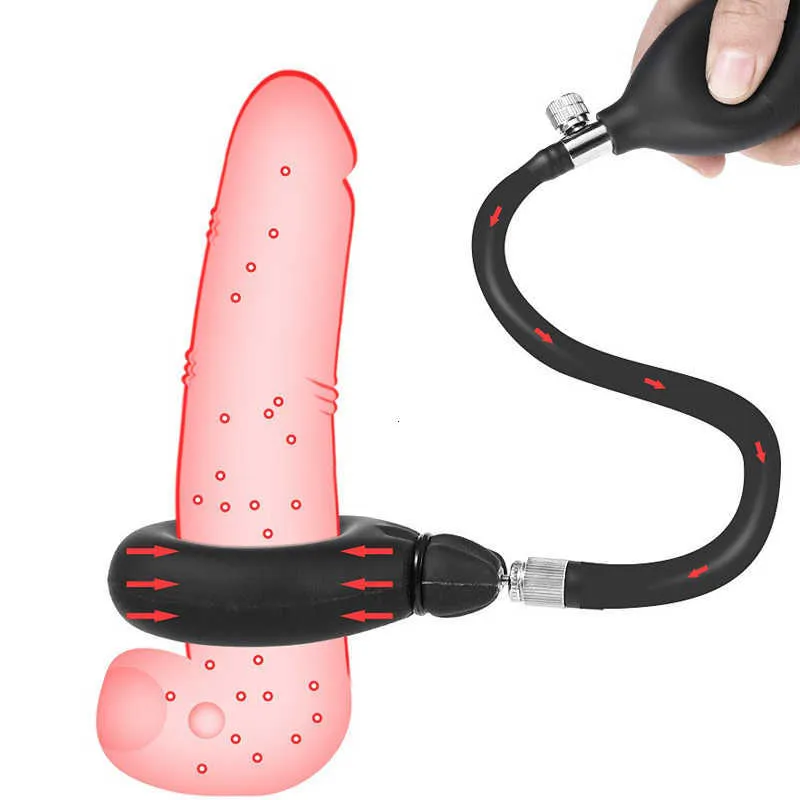 Masseur sexuel vibrateur en silicone, anneau de pénis gonflable, agrandissement, éjaculation retardée, verrouillage du Scrotum, jouets sexuels durables pour coq