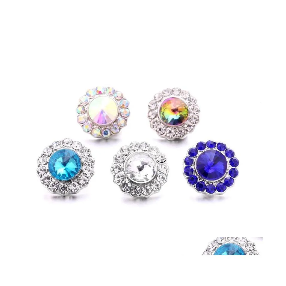 Car DVR Clasps Hooks Rhinestone Chunk 18mm Snap Button Button Radiant Zircon Flower Charms BK للقرع DIY Groudrens Worderies Drop Drop Dhuxb