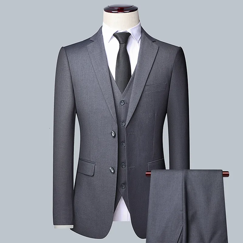 Mäns kostymer Blazers Three-Piece Man Formal Business Suit For Men's Fashion Boutique Wedding Dress Sacka Jacka Vest Pants 230227
