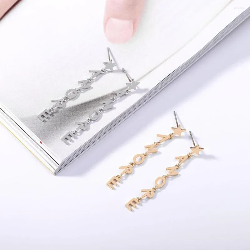 Dangle Boucles D'oreilles Lettres AMORE Gland Style Goutte Pour Les Femmes En Acier Inoxydable Étoiles À Cinq Branches Pendentif De Noce Cadeaux Femme Bijoux