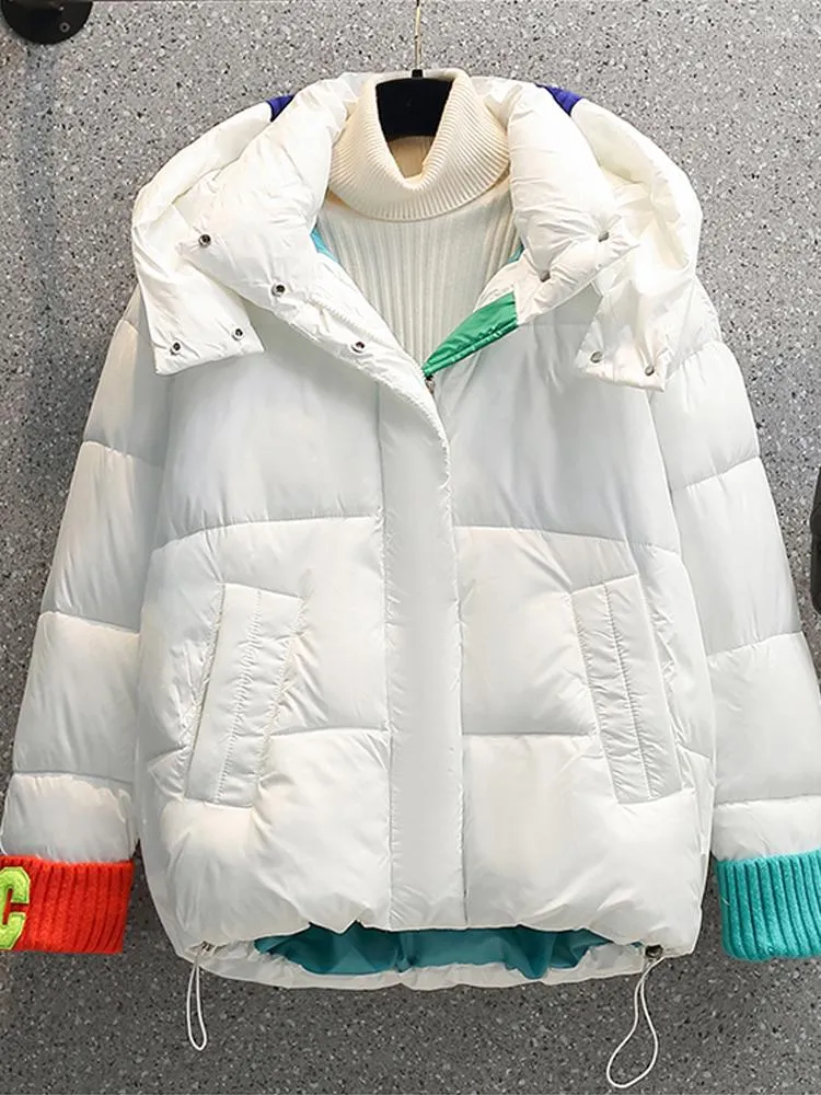 Damen Trenchcoats YuooMuoo Chic Winterjacke Frauen Mode Strickärmel Baumwolle Gepolsterter Mantel Weich Weiß Schwarz Warm Halten Mit Kapuze Weiblich