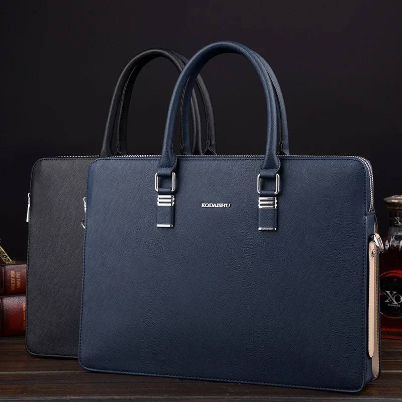 Briefcases Business Genuine Leather Men's Briefcase Bag 14Inch Laptop Handbag Large Capacity Male Shoulder for Document 230227