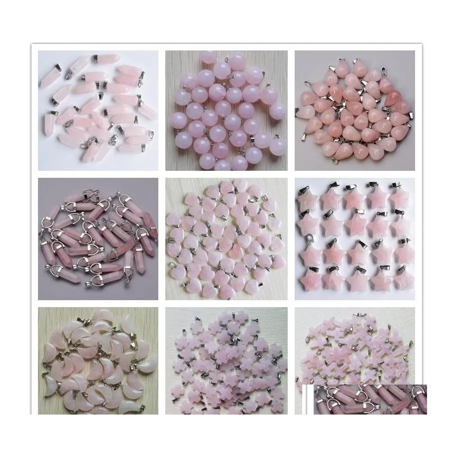 car dvr Charms Natural Stone Water Drop Cross Star Heart Pink Quartz Healing Pendants Diy For Jewelry Accessories Making Delivery Findings C Dh14C