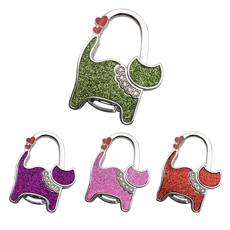 Ganci portaborse a forma di gatto su rotaie Regalo più sicuro Gancio brillante Gancio per borsetta portatile Pieghevole in metallo