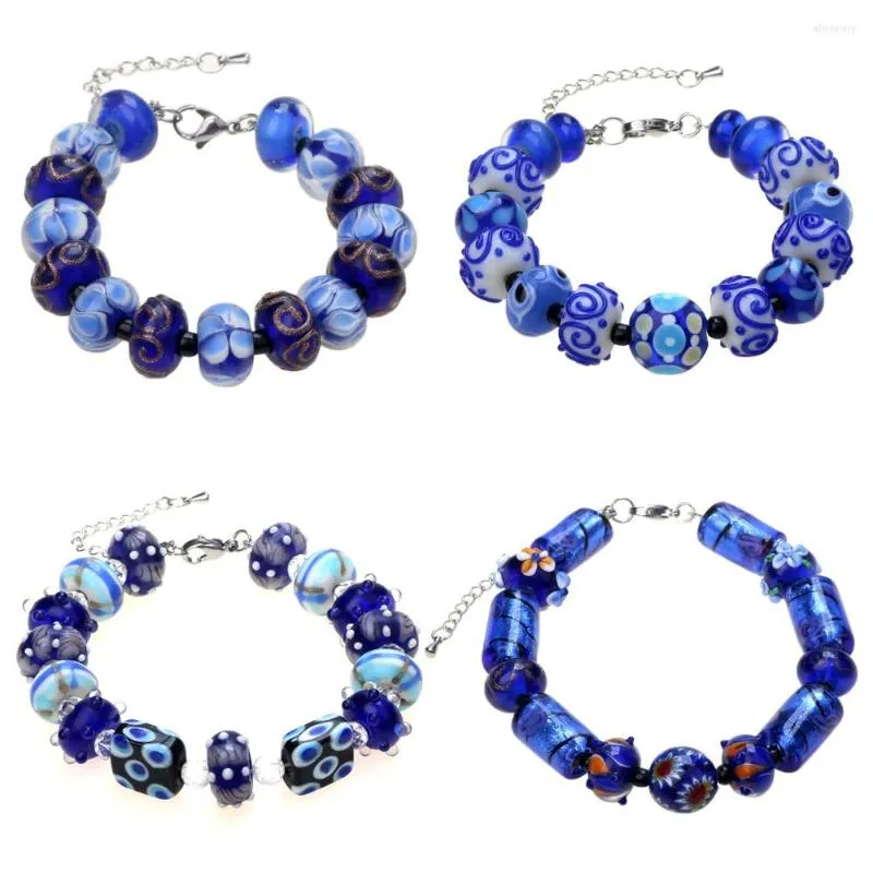 Bransoletki uroku sprzedają tylko 1set !! Żadnych duplikatów !! Treasure Blue Wspaniały !!! Czyste ręcznie robione retro lampwork szklane koraliki do rzemiosła bransoletki !!