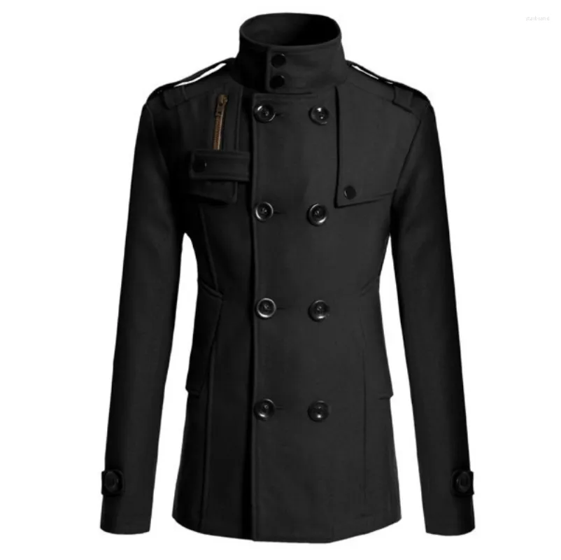 Jaquetas masculinas homens casaco de lã de lã reparo sobretudo masculino masculino duplo de cor sólida de cor espessada