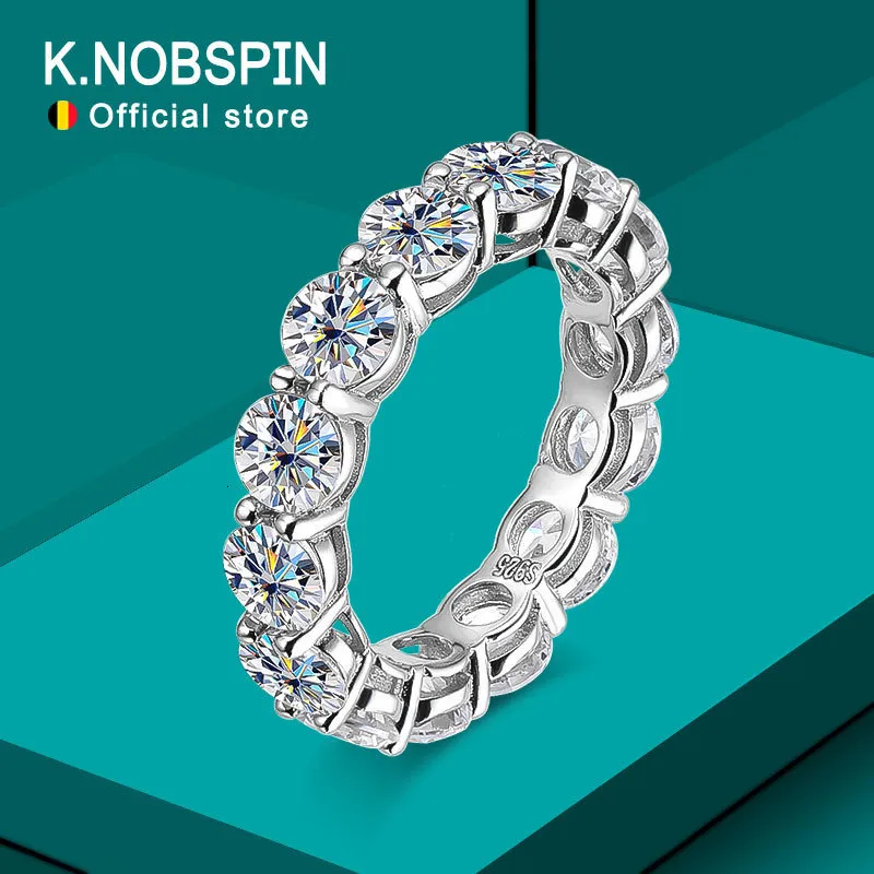 Mit seitlichen Steinen, Knobspin-Ring, 5 mm, 7 Karat, D-Farbe, 925er-Splitter plattiert, mit Weißgold, Ehering, Verlobungsringe für Frauen, 230225