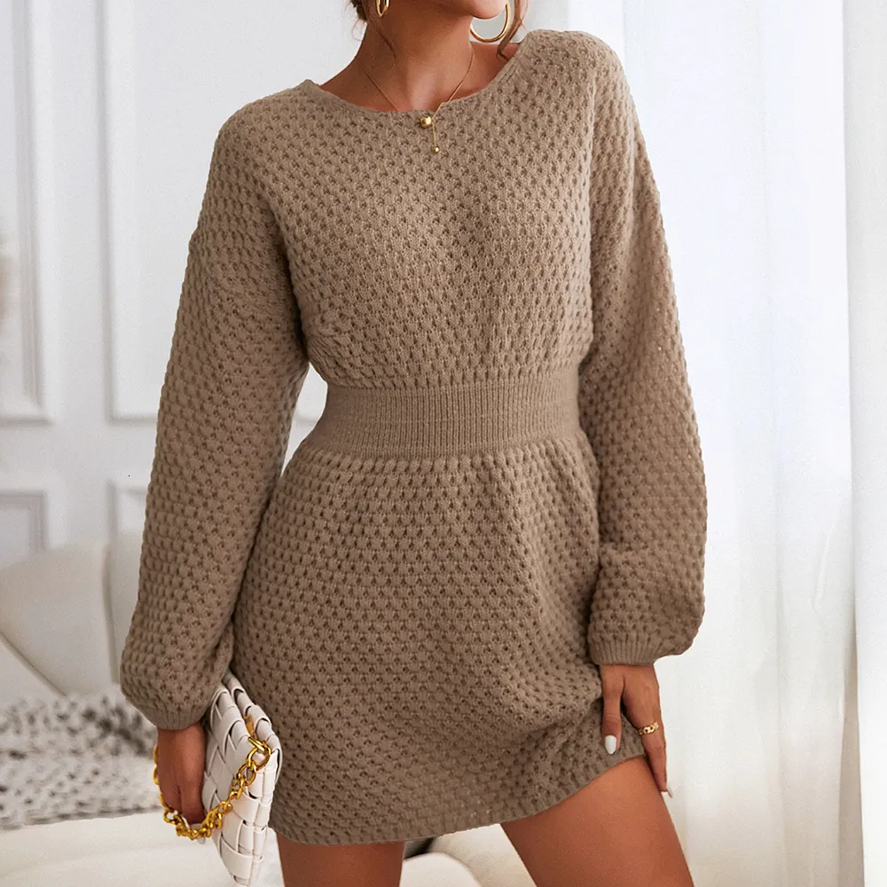 Women s Brown Honeycomb Knit Acrylic Sweater Dress Long Sleeve V-Neck  Casual Autumn Winter from Dhgate Women's Sweaters - price 39.83