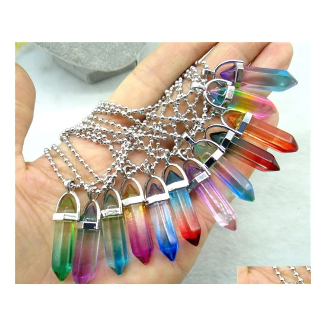 car dvr Pendant Necklaces Hexagonal Colorf Transparent Glass Crystal Stone Jewelry Making Necklace Accessories Drop Delivery Pendants Dh4Qn