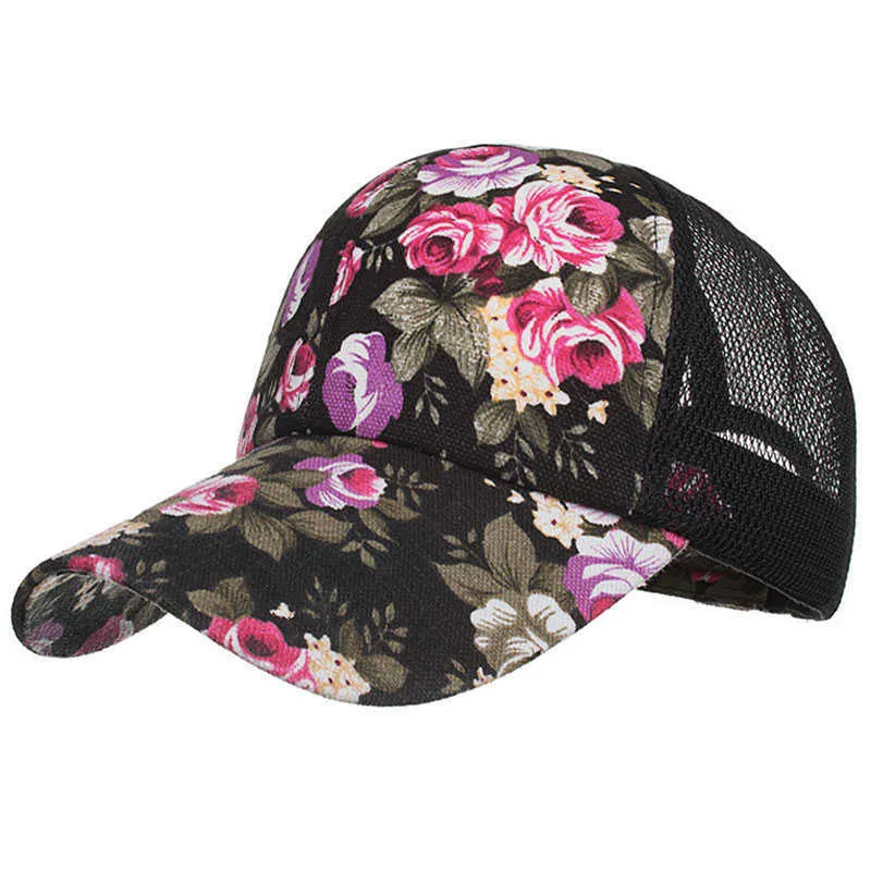 Ball Caps Damen Baseballkappe mit Blumenmuster, Sommer-Trucker-Mütze, Schwarz, Rot, Blau, Rosa, Beige, L230228