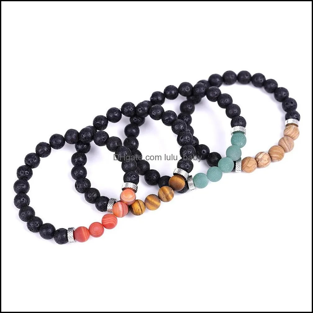 Kralen zwarte lava stenen streng oliediffuser armband roestvrij spacer gematteerd nce boeddha yoga vriendschappen sieraden voor vrouwen drop deli dhgq5