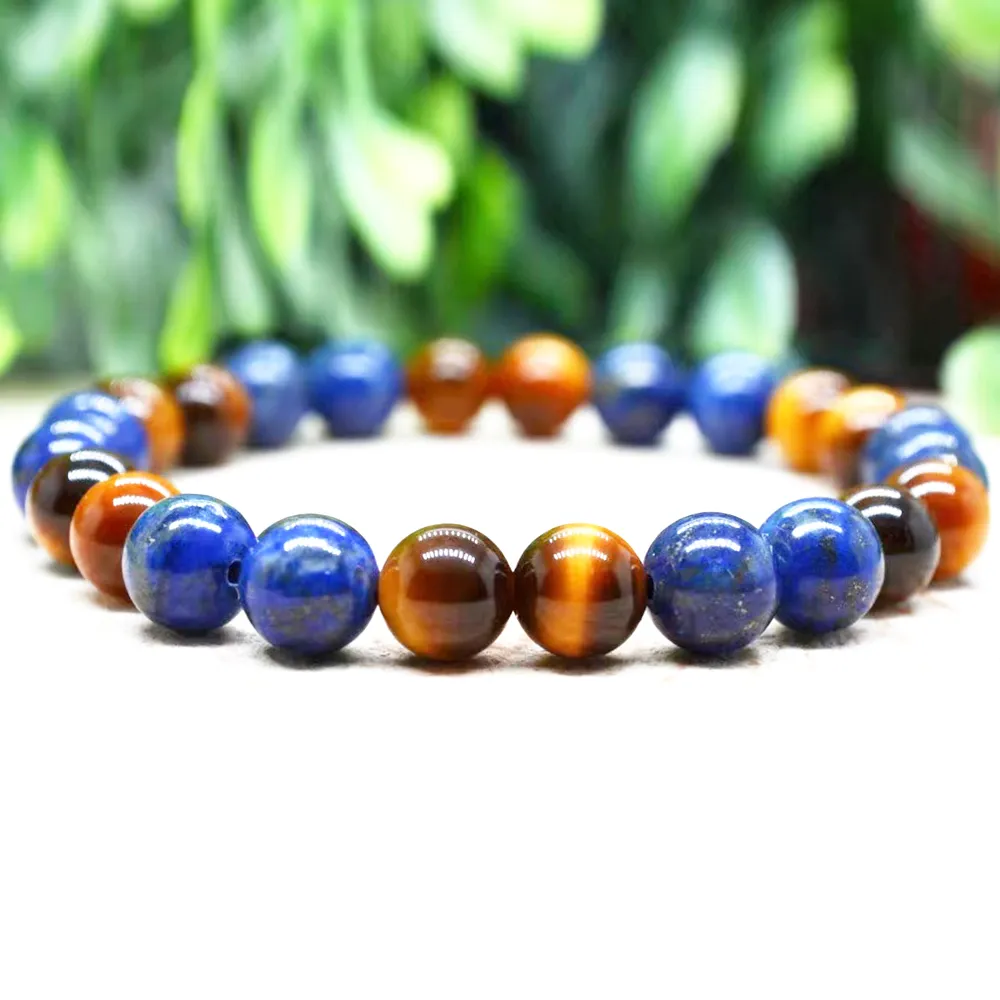 Brins MG1802 8 MM Naturel 3A Grade Tiger Eye Pierre Lapis Lazuli Bracelet