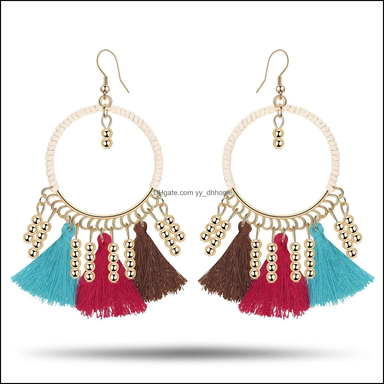 Dangle Chandelier Bohemian Earrings Thread Beaded Tassel 프린지 드롭 선물 매일 보석류 5 컬러 배달 dhduv