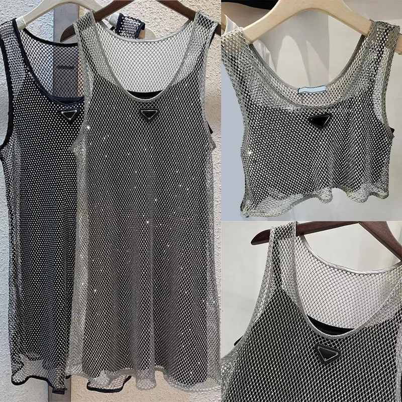 Vestido sin mangas para mujer Vestido de tirantes de satén negro ahuecado Rhinestone Brillante Chaleco hueco Vestidos 2 piezas Conjunto Top recortado Mujer Cuello en V Camiseta Sujetador de mezclilla Tops Szie gratis