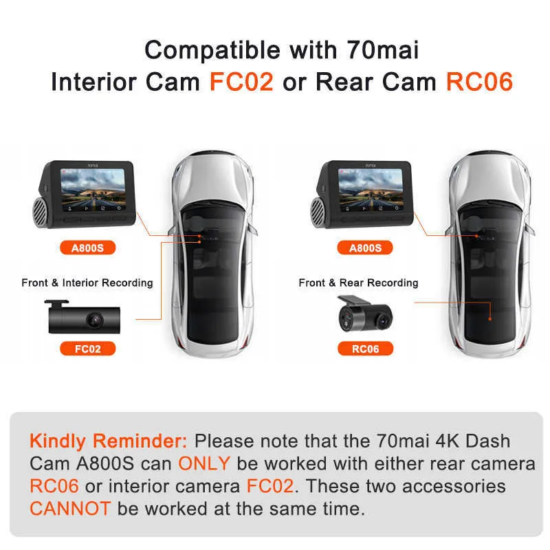 70mai A800S 4K GPS Smart Dash Cam – Front & Rear DVR With ADAS – 2-Year Warranty