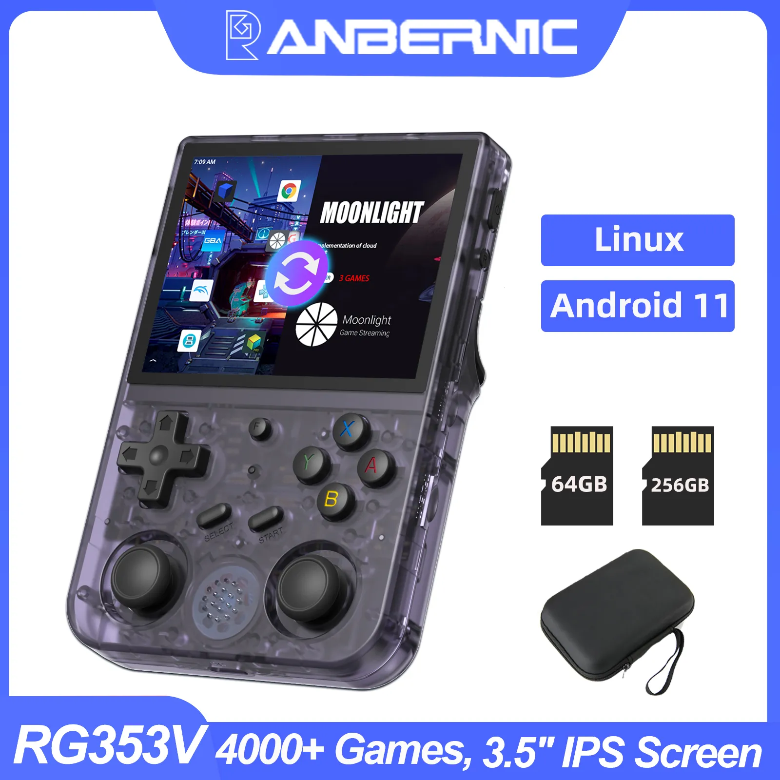 Portable Game Players ANBERNIC RG353V RG353VS Retro Handheld Game Console 3.5 Inch IPS Multi-touch Screen LPDDR4 Android Linux Wifi Video Games Player 230228