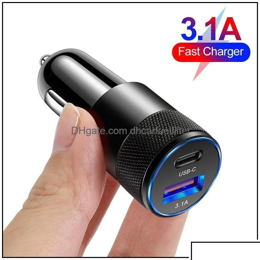 Chargeur de voiture Usb rapide 15W 3 1A Type C Pd adaptateur de téléphone de charge rapide pour 13 12 11 Pro Max Huawei Honor Drop D Dhhmr