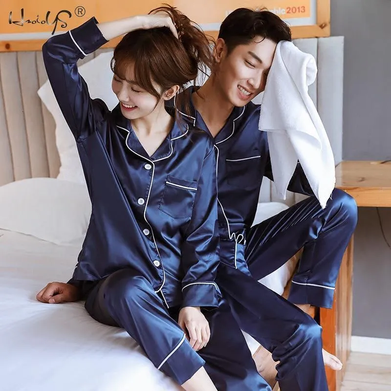 Womens Sleepwear Couple Silk Satin Pajamas Set Long and Short ButtonDown Pyjamas Suit Pijama Women Men Loungewear Plus Size Pj 230228