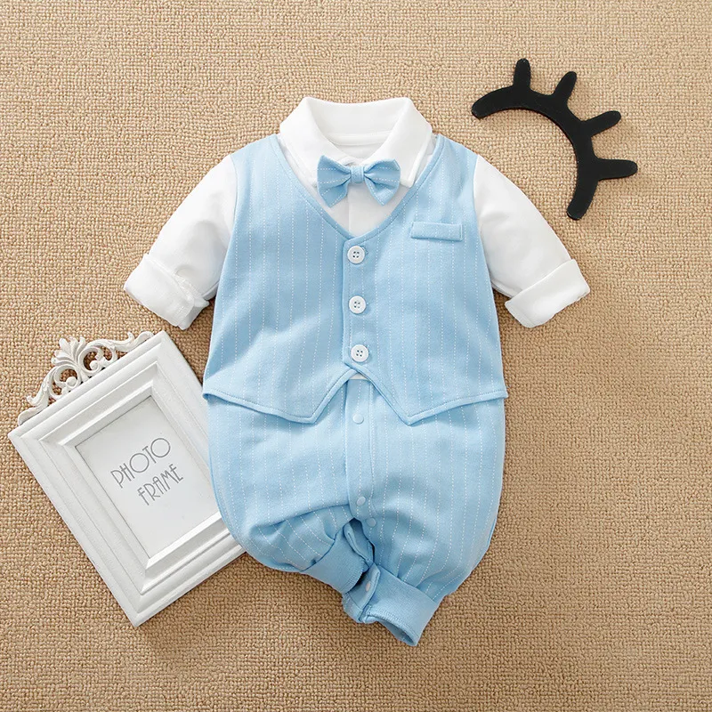 Jumpsuits Baby Boy kläder 0 till 3 6 9 12 18 månader Borns Romper Playsuits Jumpsuit Child Gentleman Party Födelsedag ett år gammal dräkt 230228