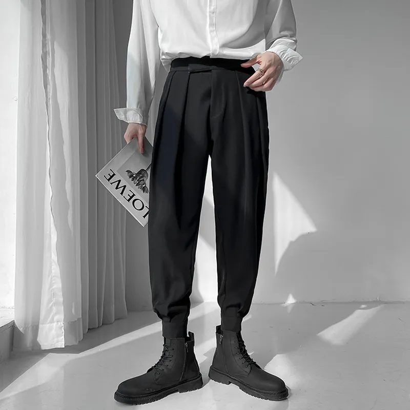 Men's Pants Luxury Mens Fashion Harem Pants Drappy Pleated Trousers Black White Elastic Waist Tapered Casual Pant Man Streetw258F