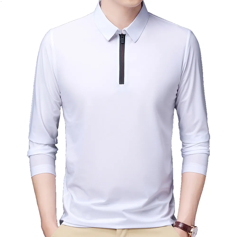 Heren Polos Zipper Polo shirt met lange mouwen Men Casual Solid Men's Clothing PoloS Shirts Mens Mens Slim Fit Polo Shirt Tops Tees 230228