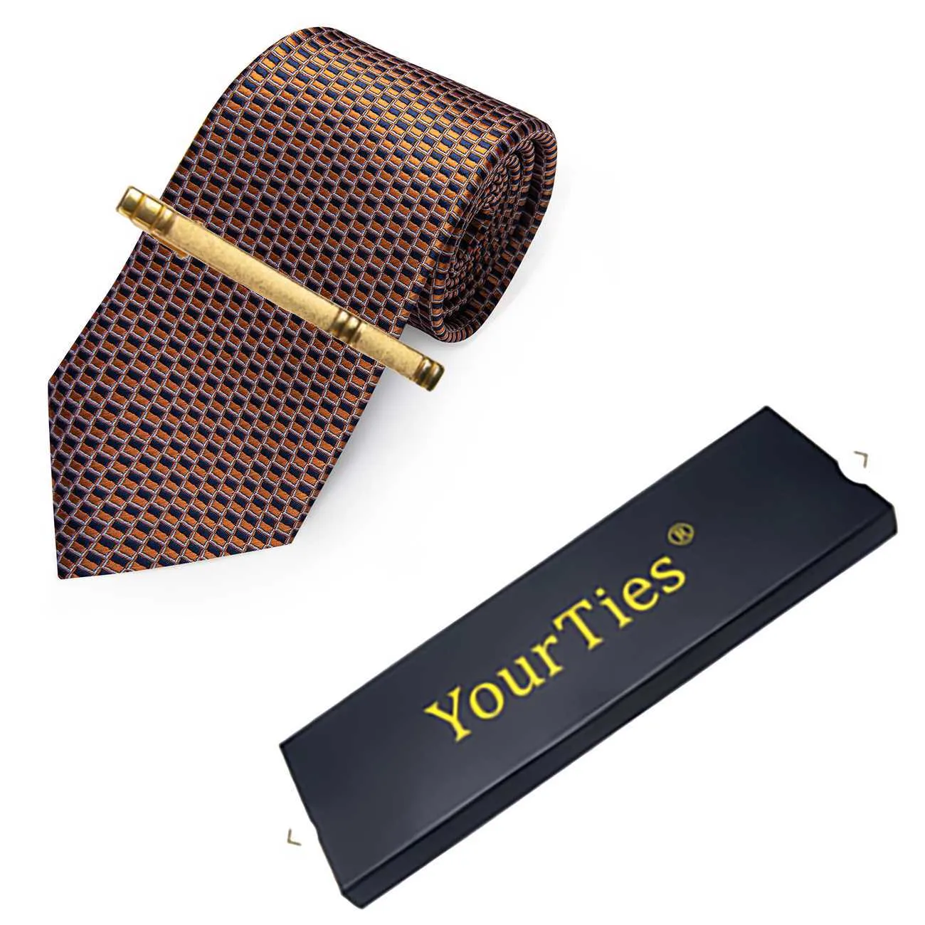 ترابط الرقبة Novalty Blue Orange Necktie for Man Shirt Suit Suctories Classic Plaid Men Clip Clip مع CORBATAS PARA HOMBRE J230227